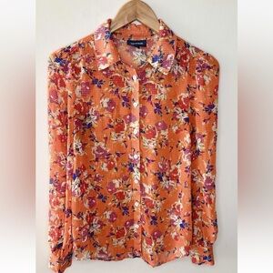 ModCloth Be Buzzworthy Orange Floral Sheer Button Up Top SMALL
